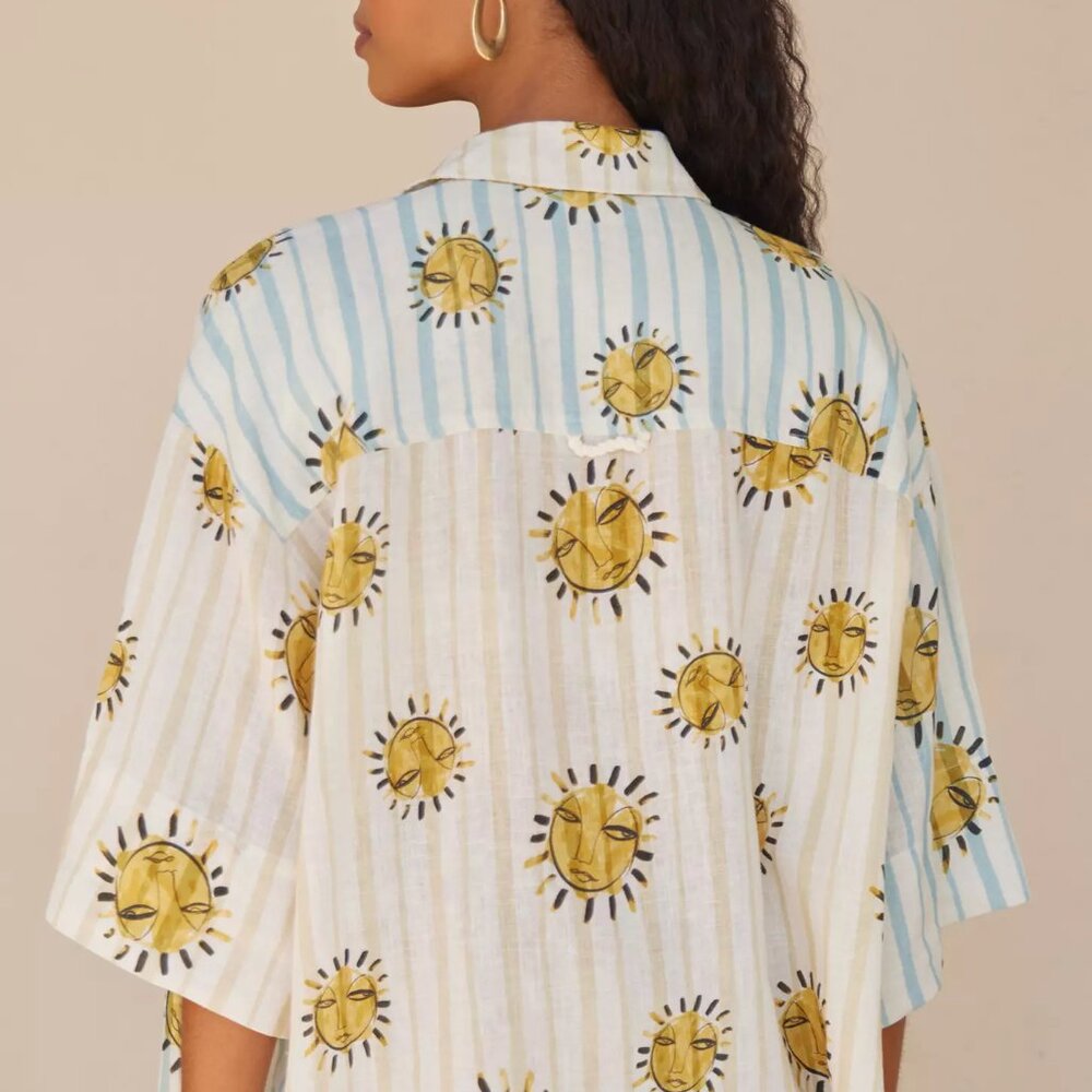 NWT Anthropologie X LouLou Avenue Buttondown Top Only Printed Shirt Size Medium - Picture 2 of 5